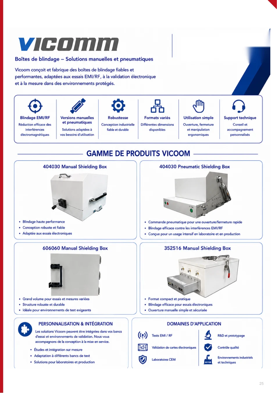 VICOMM – Boîtes de blindage - page 25 du catalogue TEKNIS 2026