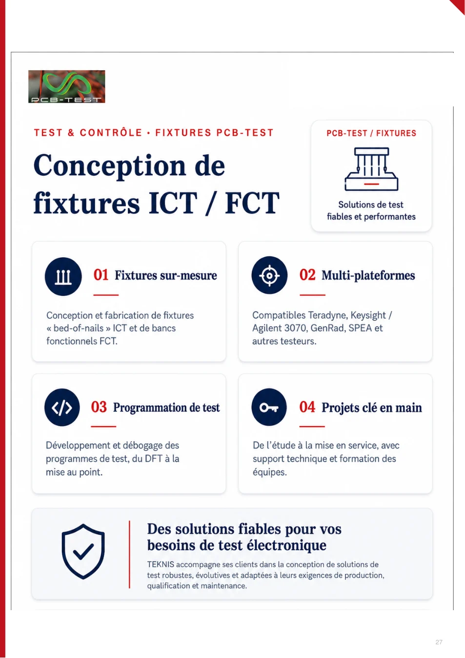 Conception de fixtures ICT / FCT - page 27 du catalogue TEKNIS 2026