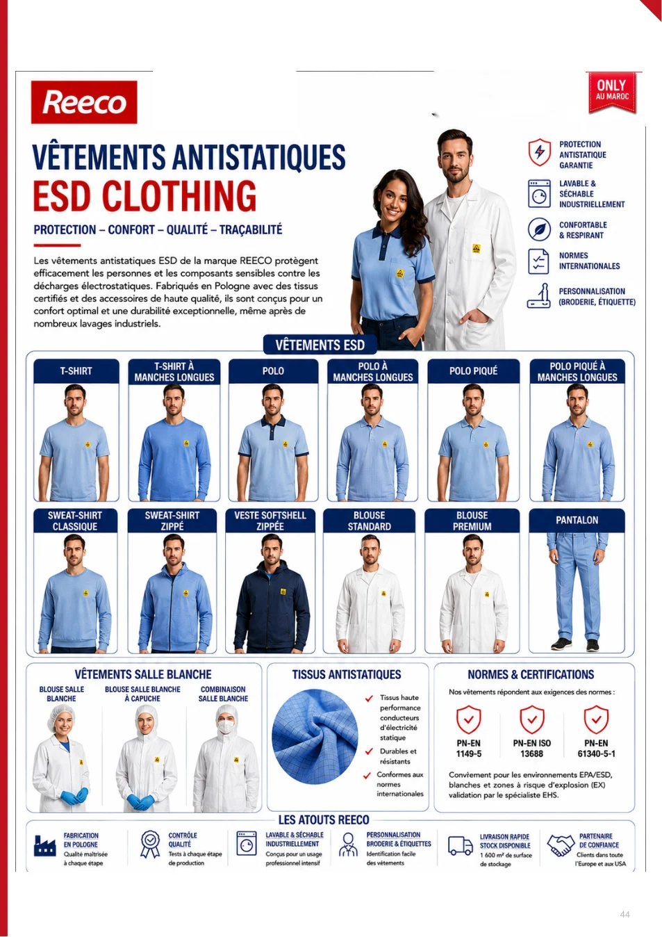 Vêtements antistatiques ESD REECO - page 44 du catalogue TEKNIS 2026