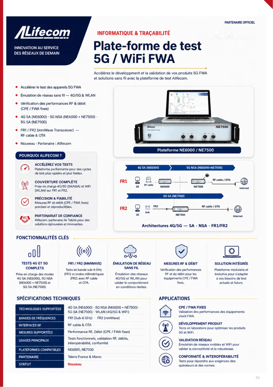 ALifecom – Plate-forme de test 5G / WiFi FWA - page 54 du catalogue TEKNIS 2026